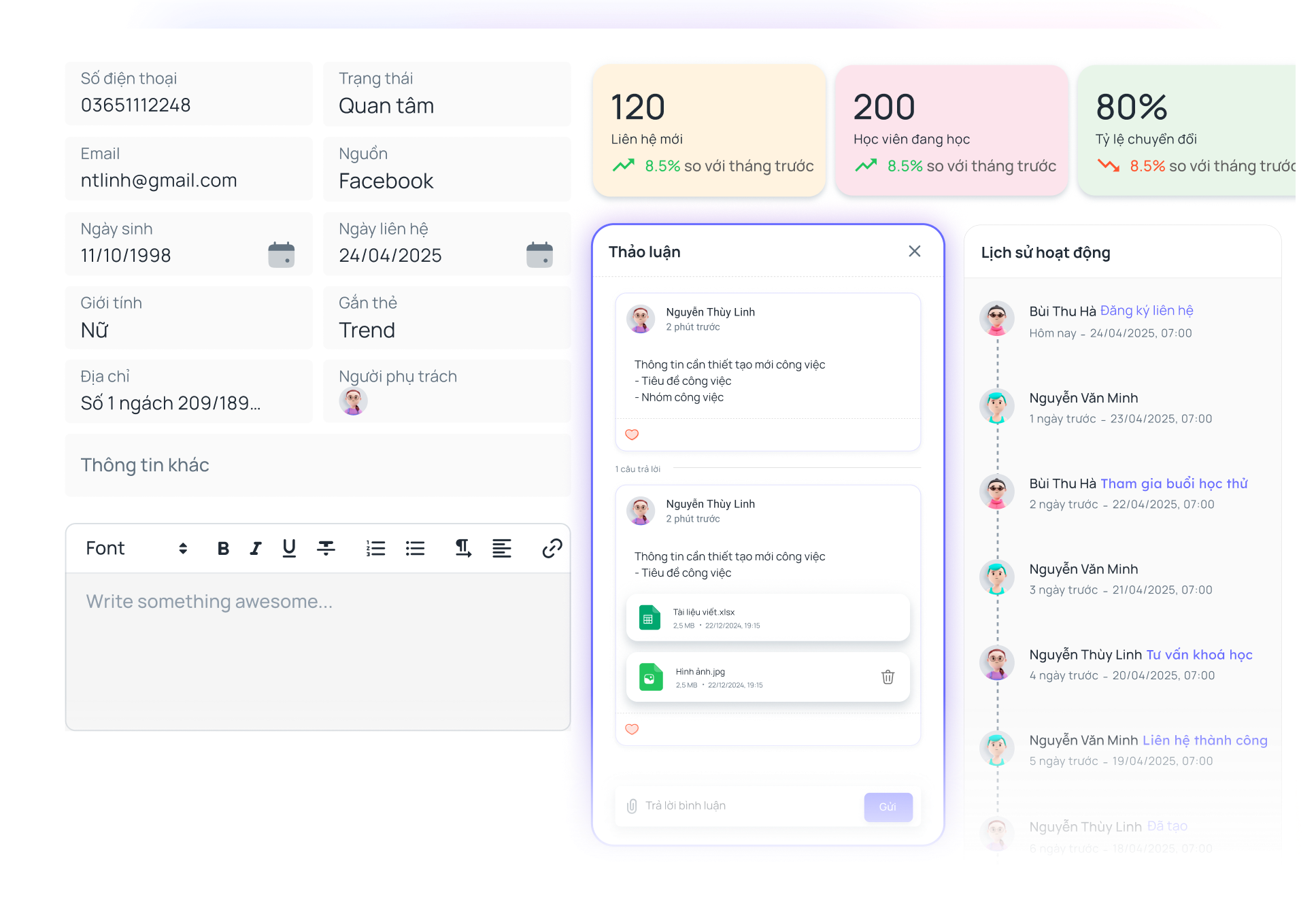 Giao diện quản lý tuyển sinh CenterUp